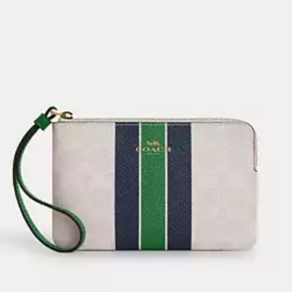 Coach Striped Leather Wristlet Wallet - Picture 1 of 3